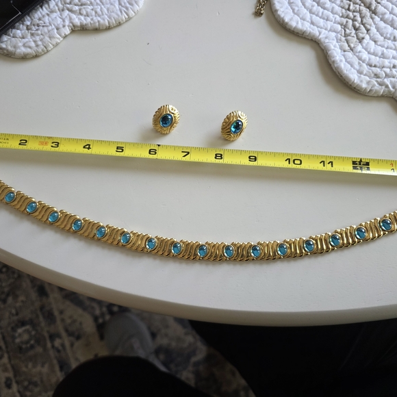 Monet Gold and Blue Necklace with Tribal Design - Picture 2 of 8